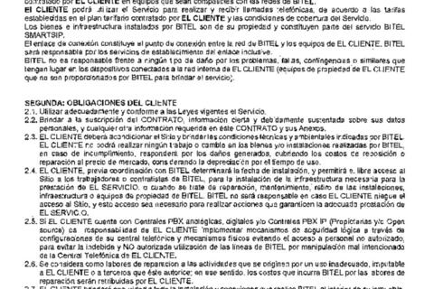 Contrato de prestaciones del servicio Smartsip Telefonía fija IP - Bitel