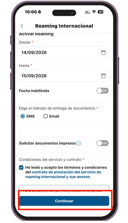 <p>Llenar la informaci&oacute;n correspondiente, aceptar las <strong>condiciones </strong>y click en <strong>Continuar</strong></p>